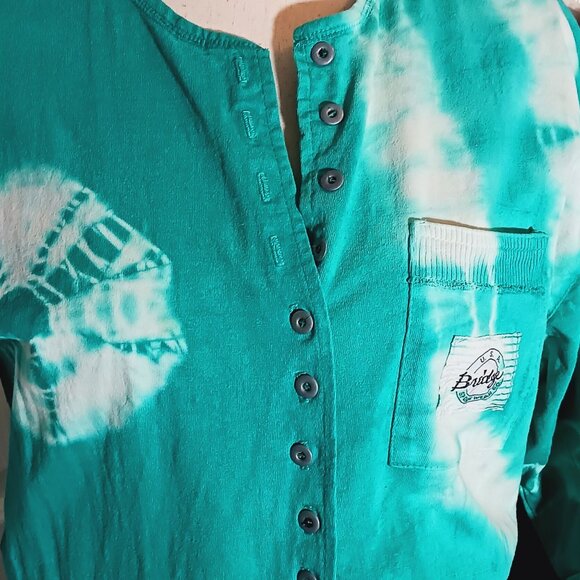 VTG Bridge Sportswear Co. Cotton Teal/White Tie-Dye Smocked Waist Dress Size L - Picture 5 of 13